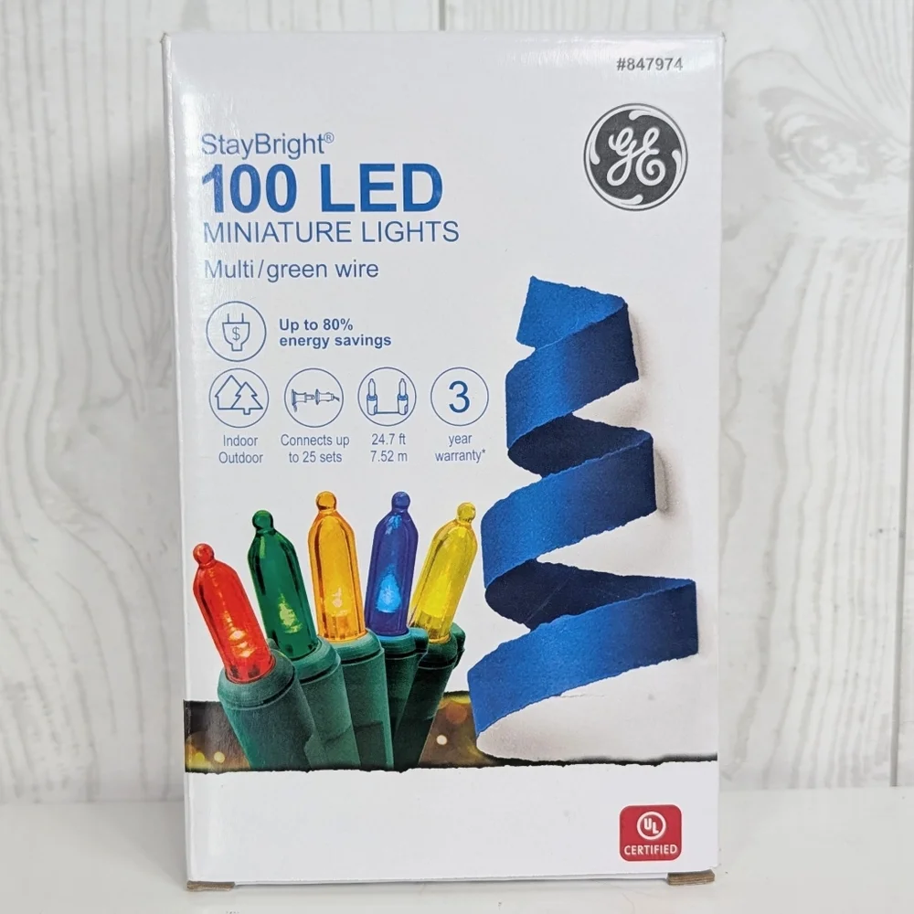 Mini LED Colored Lights String Of 100 StayBright GE Christmas lights New 24.7 Ft